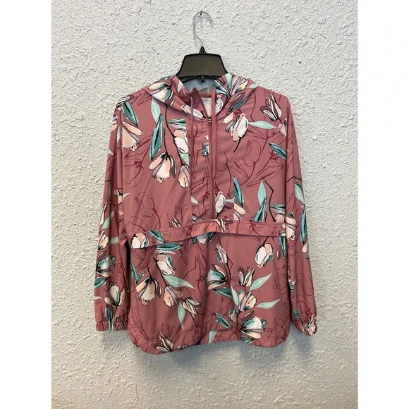 CALIA Anywhere Printed Woven Pullover Hoodie Floral Windbreaker Cinched Waist M - Picture 8 of 8